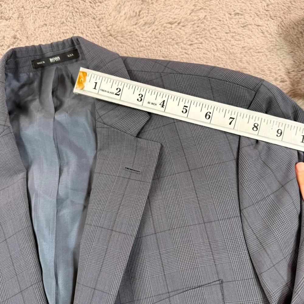 Hugo Boss Blue Plaid Paolini Movio‎ US Blazer Sport Coat Mens 42L Made in USA